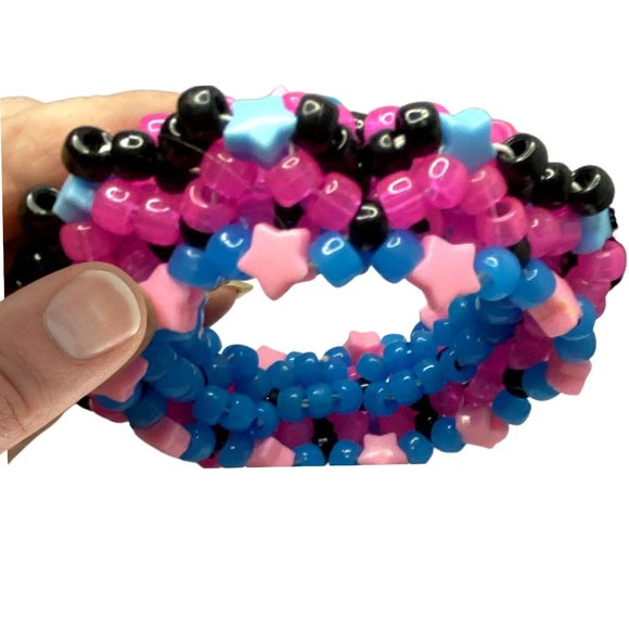 Super Nova 3d Kandi Cuff/Glow-in-Dark Pink-Blue/Light Blue-Light Pink 9 Inches - Picture 4 of 8